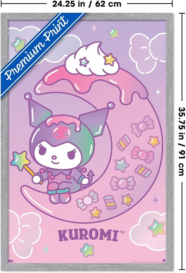 Hello Kitty and Friends: 24 Dreamland - Kuromi Wall Poster, 34L" x 22.4W", Gray Framed Version