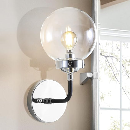 JONATHAN Y 6" Chrome/Black 1-Light LED Wall Sconce Vanity Lighting, Clear Glass Globe Shade Modern Contemporary Sconce for Bathroom Mirror, Hallway, UL Listed (JYL9056A)