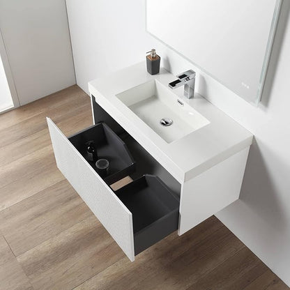 Blossom 36 Inch Bathroom Vanity with Sink | All Wood Wall Mounted Floating Vanity Cabinet with Acrylic Sink | Soft-Close Drawer | Modern Minimalist Style Vanities (36" w/Acrylic Basin, Matte White)