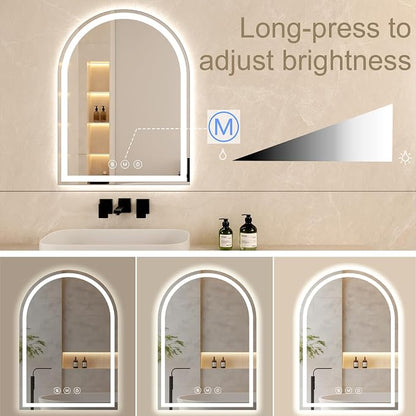 Arched LED Bathroom Mirrors with Lights 30"x48" LED Mirror for Bathroom,Led Vanity Mirror, Anti-Fog,LED Mirrors with Light, Anti-Fog, Dimmable, 3 Color, Shatterproof, Touch Sensor
