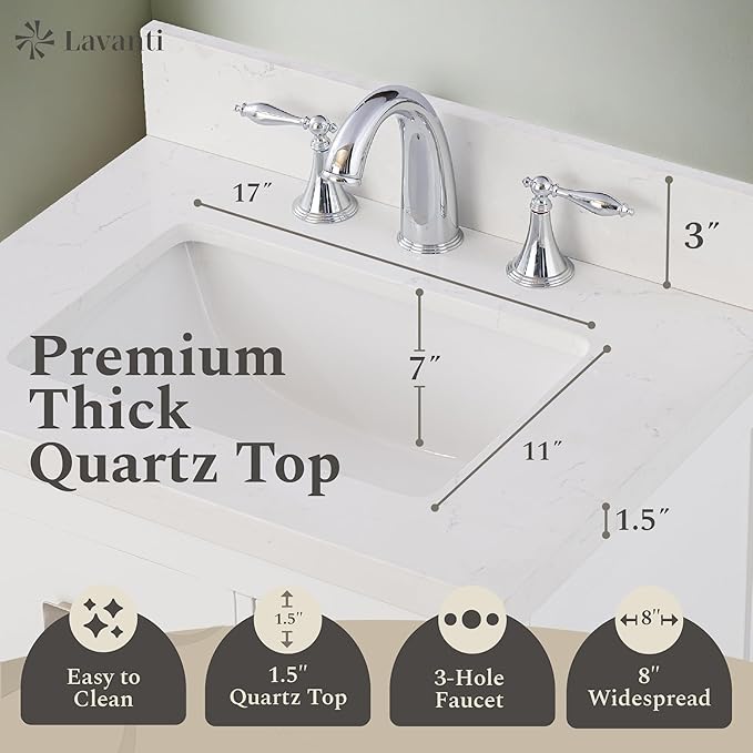 Lavanti Oakford 24 Inch Bathroom Vanity with Sink – Stylish White Vanity Bathroom with Storage Cabinet – Modern Bathroom Vanities with Single Vanity Sink & Quartz Countertop