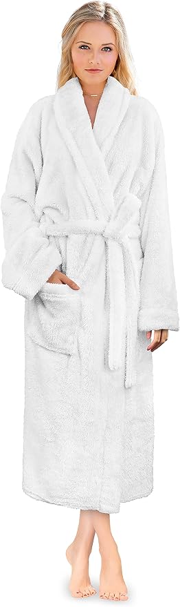 PAVILIA Premium Womens Plush Soft Robe, Fluffy Warm Fleece Sherpa Bathrobe | 260 GSM Shaggy Microfiber, Long Housecoat for Spa Shower Home College Dorm Lounging, Cozy Christmas Holiday Gift for Her