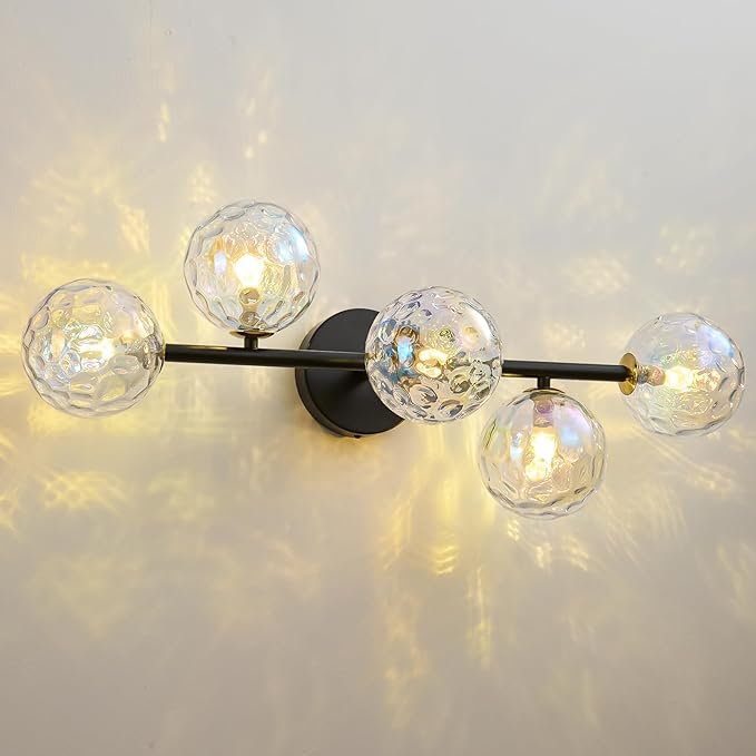 Black Bathroom Vanity Light Fixtures: Modern Wall Scones With Stained Glass Shades - Globe Makeup Lighting Fixture over Mirror - Brass Ball Powder Room Vanities Lights for Bathroom Bulbs not Included