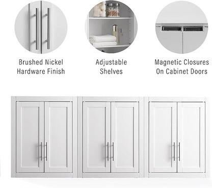 Crosley Furniture Savannah 3-Piece Wall Kitchen Storage Cabinet, Cabinets for Laundry, Bathroom, White