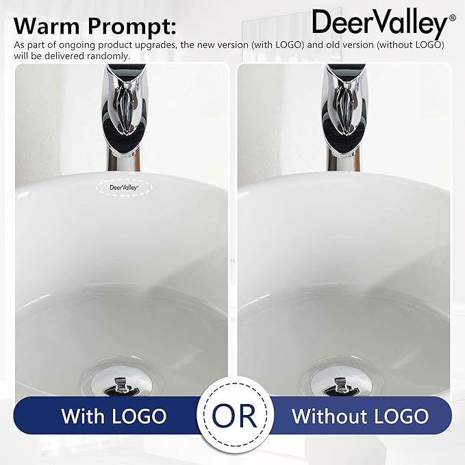 DeerValley DV-1V063 Symmetry White Circular Bowl Bathroom Vessel Sink and Modern Above Counter Porcelain Ceramic Vessel Vanity Sink Art Basin 16"x16"- Round