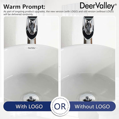 DeerValley DV-1V063 Symmetry White Circular Bowl Bathroom Vessel Sink and Modern Above Counter Porcelain Ceramic Vessel Vanity Sink Art Basin 16"x16"- Round