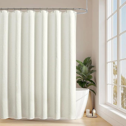 Cream 256GSM Waffle Weave Shower Curtain, 72"x84" | Extra Long with Weighted Hem & Rustproof Grommets-Water-Repellent Polyester, Hotel Spa Style for Bathroom,RV,Apartment