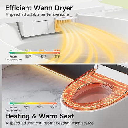 Nordic Smart Toilet with Built in, Auto Open Close Lid,Tankless One Piece Toilet, ADA Comfort Height, 1.28 GPF Auto Dual Flush, Heated Seat, Warm Air Dryer & Digital Display