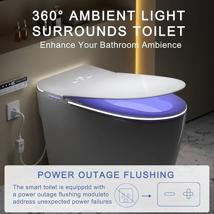 Luxury Smart Toilet with Foam Shield Auto-Open/Close Lid | Heated Seat for Bathrooms, Multiple Cleaning Modes,Aromatic Spray,Air Purification,Smart Foot Sensor