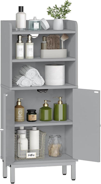 Hzuaneri Bathroom Storage Cabinet, Small Floor Cabinet with 2 Door | Toilet Paper Cabinets, Bathroom Organizer with Adjustable Shelf, for Small Spaces, Gray, Arch Door,7.1" Dx14.6 Wx32.7 H
