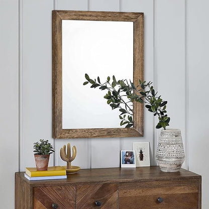 AAZZKANG Rustic Wood Mirror Rectangle Decorative Wall Mirrors with Frame Large 20"x16"for Bedroom Living Room Bathroom Entryway Hanging Brown