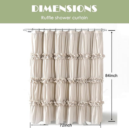 Homechoice Decor Camel Ruffle Shower Curtain, Vintage Handcrafted Bow Tie Bath Curtain for Master Bathroom, Ruched Microfiber Bathroom Curtain with 12 Buttonholes, 72" W x 84" H (LQ-10) | Vintage Handcrafted Bow Tie Bath Curtain for Master Bathroom, Ru...
