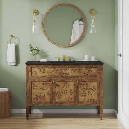 Modway Elysian 48" Burl Wood Single Bathroom Vanity in Black Brown with Ceramic Sink Basin