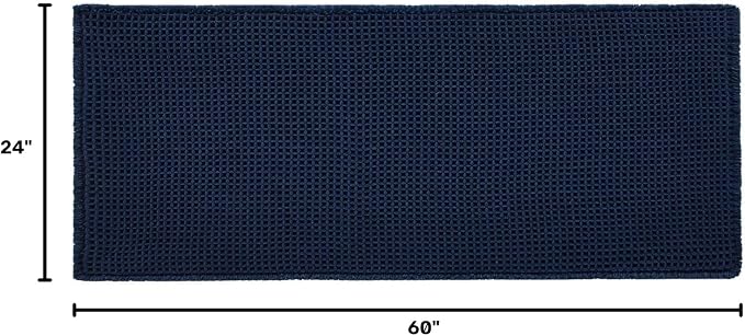 TYUU Waffle Runner Rug Bathroom, Long Boho Bath Mat, 60x24 Navy Blue | Super Absorbent Quick Dry Bath Rug, Non-Slip Backing, Soft Waffle Washable Farmhouse Bathroom Mats, Tub, Shower & Home Decor