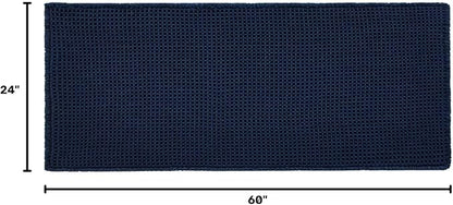 TYUU Waffle Runner Rug Bathroom, Long Boho Bath Mat, 60x24 Navy Blue | Super Absorbent Quick Dry Bath Rug, Non-Slip Backing, Soft Waffle Washable Farmhouse Bathroom Mats, Tub, Shower & Home Decor