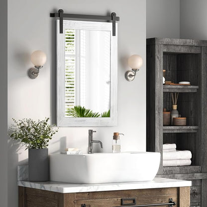 COGOOD Farmhouse Bathroom Mirrors for Over Sink - 42 x 29 White | Rustic Barn Door Wood Framed Vanity Mirror for Entryway, Living Room, Bedroom, Dresser Wall Decor