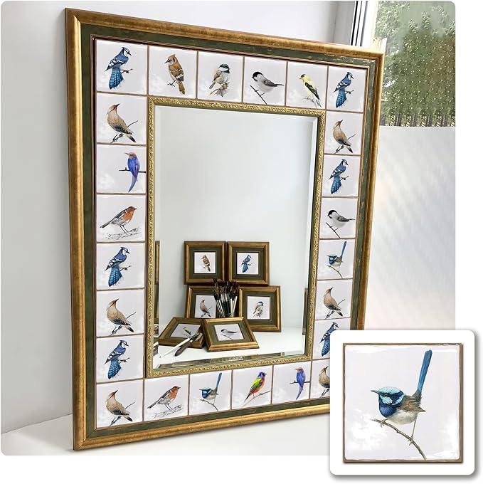 Alwayspon Vinyl Sticker Peel and Stick, Self-Adhesive Wall Tile Transfers Backsplash Sticker Decal for Kitchen Bathroom, 6x6inch/15x15cm 30Pcs, Birds T032
