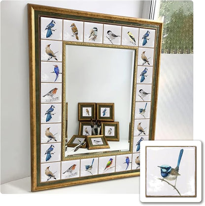 Alwayspon Vinyl Sticker Peel and Stick, Self-Adhesive Wall Tile Transfers Backsplash Sticker Decal for Kitchen Bathroom, 6x6inch/15x15cm 30Pcs, Birds T032