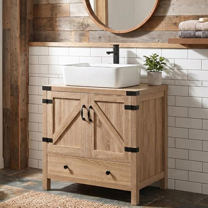 28-inch Natural Color Bathroom Vanity, Rustic Fixture Standing Pedestal Cabinet Without Sink