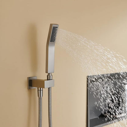 Shower System 10 Inches Rain Shower Combo Set Brushed Nickel Wall Mount Faucet Bathroom Faucets with Rainfall Shower Head and Hand Shower