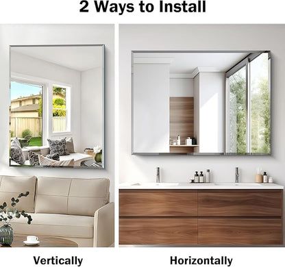 CILIBER Beveled Mirror, 50x36 Large Bathroom Mirrors for Over Sink, Lightweight Design Beveled Frameless Vanity Mirror Wall Mounted, Crystal-Clear 3mm Tempered Glass, Horizontally or Vertically