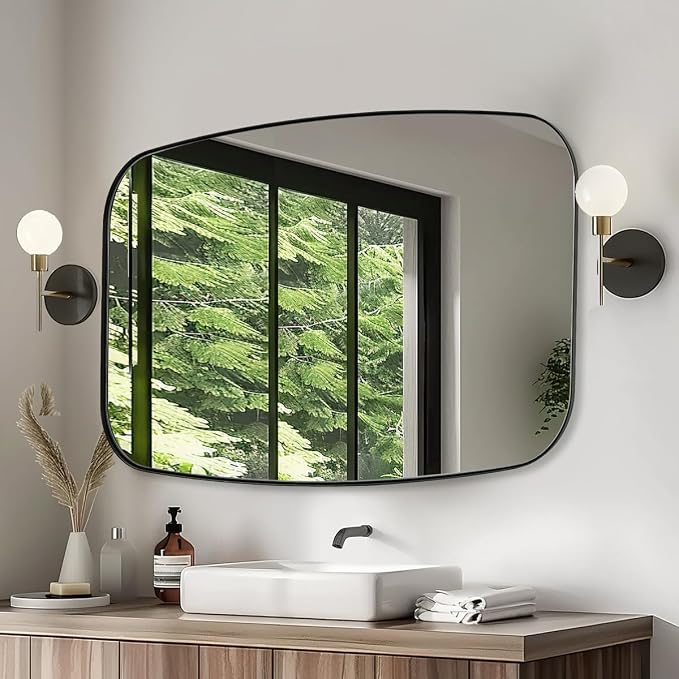 30x40” Black Bathroom Mirror, Oblong Vanity Mirror with Stainless Steel Metal Frame, Matte Black Oval Mirror for Over Sink, Modern Anti Rust Wall Mounted