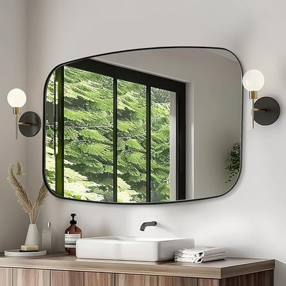 30x40” Black Bathroom Mirror, Oblong Vanity Mirror with Stainless Steel Metal Frame, Matte Black Oval Mirror for Over Sink, Modern Anti Rust Wall Mounted