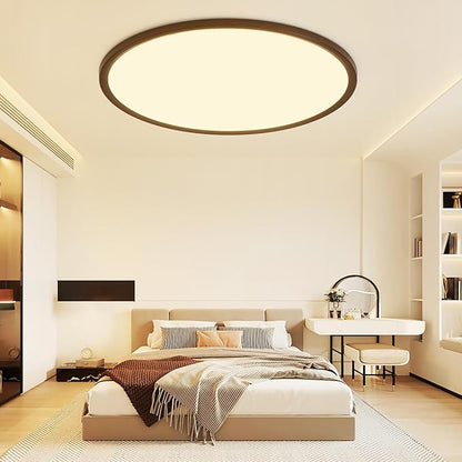 16 Inch Flush Mount Ceiling Light with Remote, 36W Dimmable LED Fixture 3600LM, 3000K-6500K Adjustable, Round Ceiling Lamp for Bedroom, Kitchen, Living Room, Dining Room, Bathroom, Black