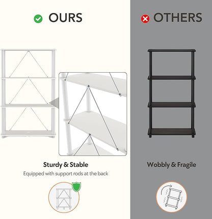 Homes: Inside + Out Apexa Modern 3-Tier Wide Shelving Units, Collectibles Display Shelves, Easy Assembly Standing Shelf, Home Storage Organizer for Living Room, Bedroom, Office, White