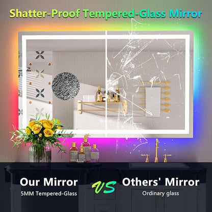 55x40 LED Bathroom Mirror with Lights, RGB Backlit Lighted Mirror | Backlit and Front Light, Anti-Fog, 3 Color Dimmable, Memory, Tempered Glass, IP54 Waterproof, UL Listed