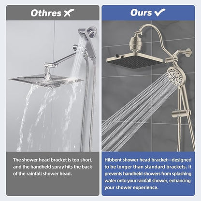 Hibbent 5-spray Filtered Rainfall Shower Head Combo, High Pressure 13'' Showerhead with 10 Spray Modes Handheld, All Metal 3 way Diverter Shower Arm, 71'' Hose and Holder, Brushed Nickel