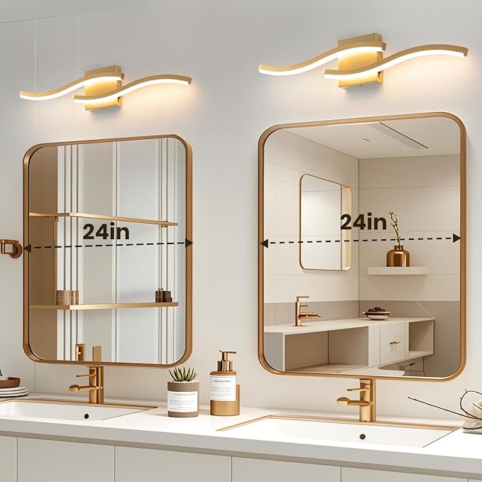 Gold Curved Bathroom Vanity Light Fixture Over Mirror, 23.62 inch Modern LED Wall Lamp 5CCT Dimmable Bathroom Light Fixture Modern Vanity Lighting Wall Sconces