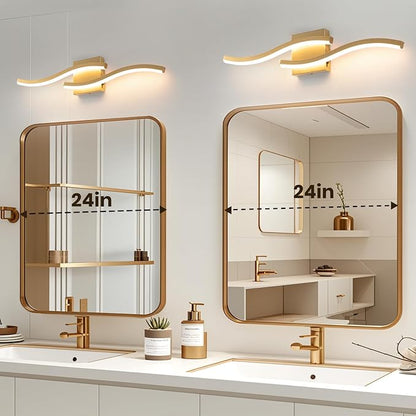 Gold Curved Bathroom Vanity Light Fixture Over Mirror, 23.62 inch Modern LED Wall Lamp 5CCT Dimmable Bathroom Light Fixture Modern Vanity Lighting Wall Sconces