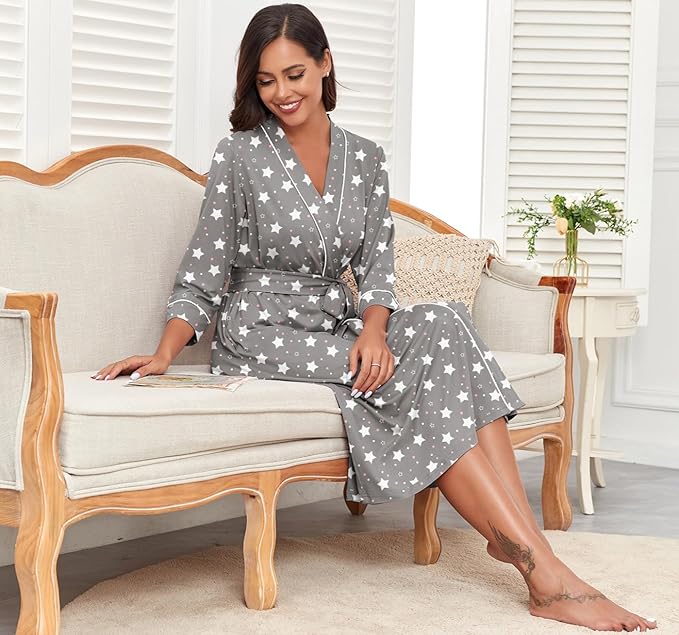PrinStory Womens Robe Long Knit Bathrobe Lightweight Soft Robes Ladies Bath Robe