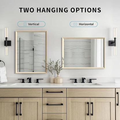 Oak Wood Effect Framed Wall Mirror, 22x30 Rectangle Mirror, Anti-desilvering Tempered Glass, Sustainable& Sturdy Frame, Anti-Rust, HD Reflection &3min Fast Setup for Bathroom Living Room