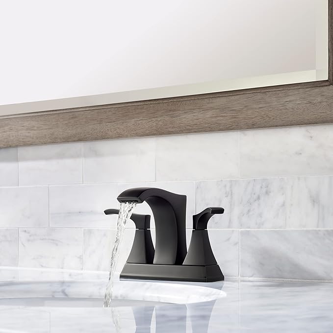 Pfister Venturi Bathroom Sink Faucet, 4-Inch Centerset, 2-Handle, 3-Hole, Matte Black Finish, LF048VNBB