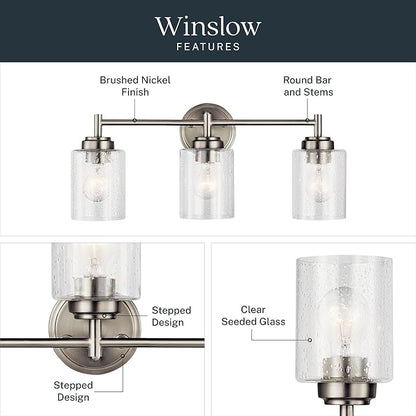 Kichler Winslow 21.5" Vanity Light in Brushed Nickel, 3-Light Transitional Bathroom Light with Clear Seeded Glass. (21.5" W x 9.25" H), 45886NI