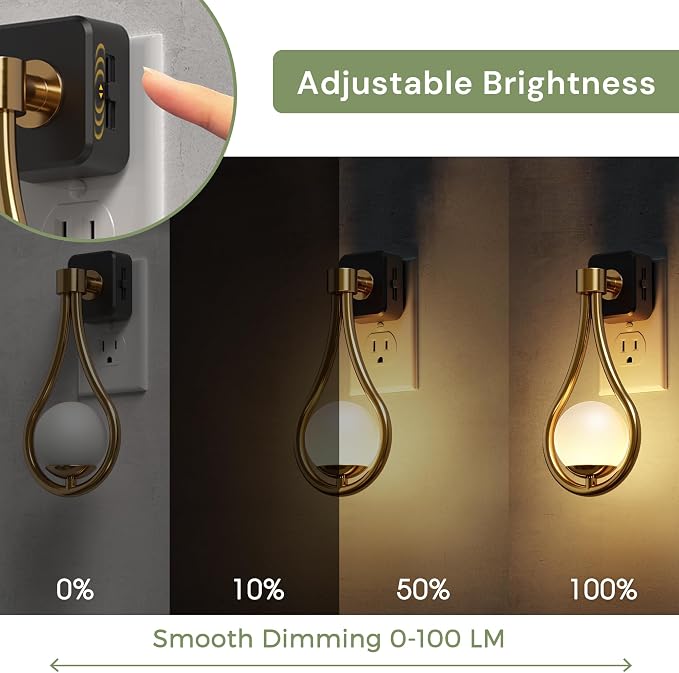 L LOHAS LED Night Lights Plug Into Wall 2 Pack, Dusk to Dawn Sensor | Soft White 3000K Nightlight, 0-100LM Adjustable Brightness 330°Rotating Plug in Night Light Bathroom Hallway Bedroom Stairway