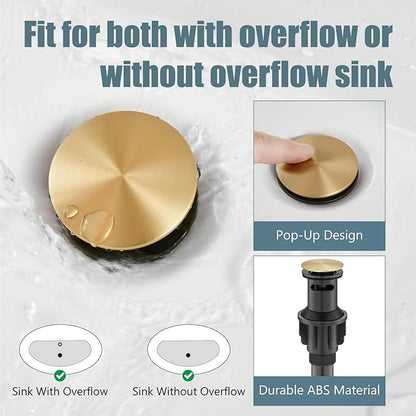 Aolemi 4 Inch Centerset Bathroom Sink Faucet Vintage 2 Cross Handle RV Mixer Tap Basin Vanity Lavatory Utility for Sink 3 Hole Include Hoses Pop Up Drain Faucet Handle with Label Brushed Gold