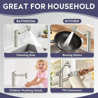 HOWUWEY 1080° Rotatable Single Hole Bathroom Vanity Faucet with Temperature Display, Height Adjustable Single Lever Bathroom Sink Faucet 1 Hole, LED Basin Faucet with Color Change (Brushed Nickel)