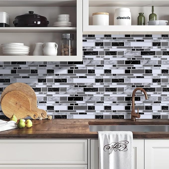Livebor Kitchen Wallpaper Peel and Stick for Bathroom 11.8inch x 78.7inch | Kitchen Contact Paper Backsplash Tiles Wallpaper Peel and Stick Waterproof Countertop Wallpaper for Bathroom Cabinet Vinyl