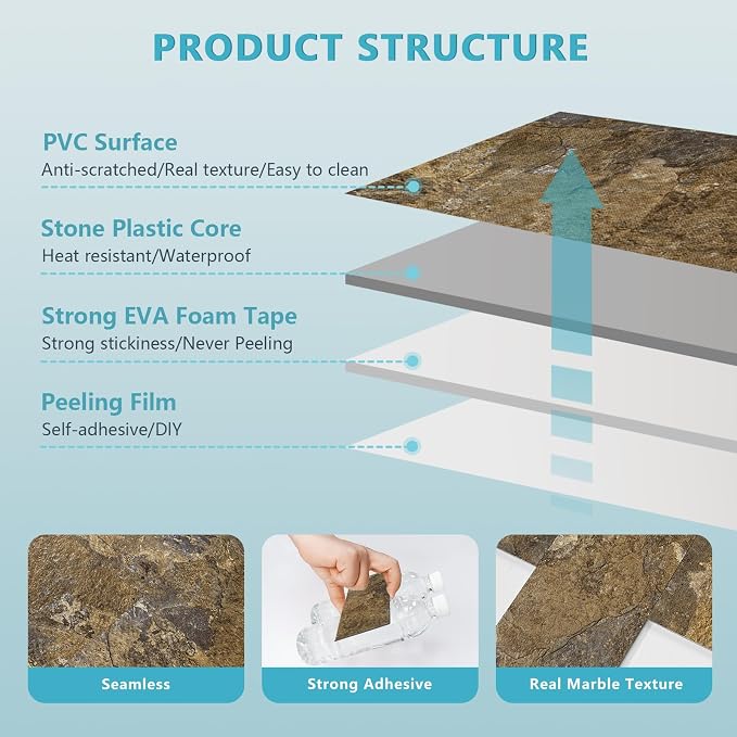 Vamos Tile 100 Pieces Peel and Stick Backsplash Tiles, 3" x 6" PVC Subway Tile, Rust Slate Stick on Backsplash Tiles for Kitchen/Bathroom/Fireplace/Laundry/Camper