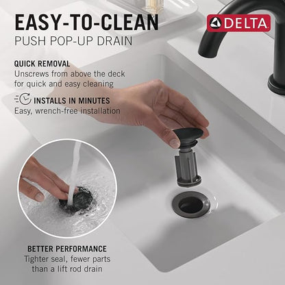 Delta Nicoli Centerset Matte Black Bathroom Faucet, 4 Inch 3 Hole Bathroom Sink Faucet for Vanity, Push-Pop Drain Assembly, Matte Black 25849LF-BL