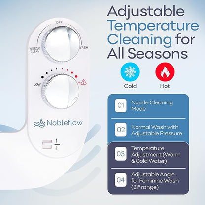 Warm Water Bidet Attachment for Toilet – Non-Electric Hot & Cold Bidet Add-On with Self-Cleaning Nozzle, Adjustable Angle, and Feminine Wash – Ultra-Slim Design