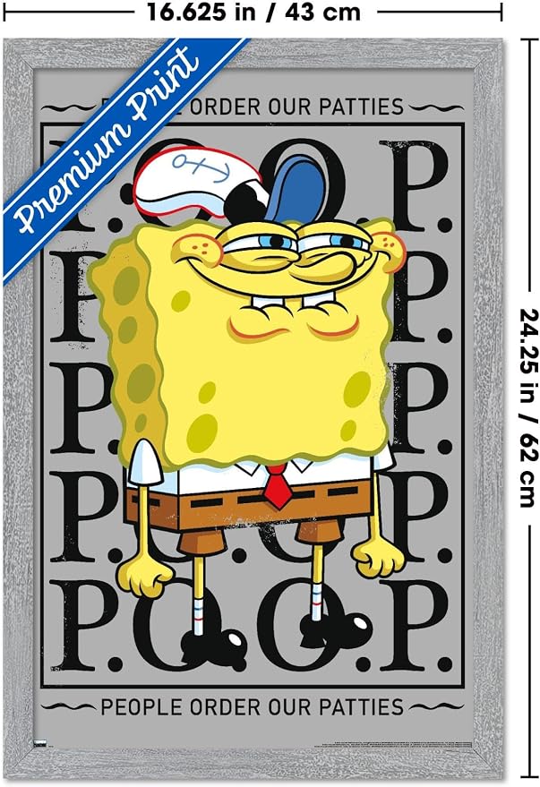 Trends International Nickelodeon Spongebob - P.O.O.P. Wall Poster, 22.4L x 14.7W, Gray Framed Version