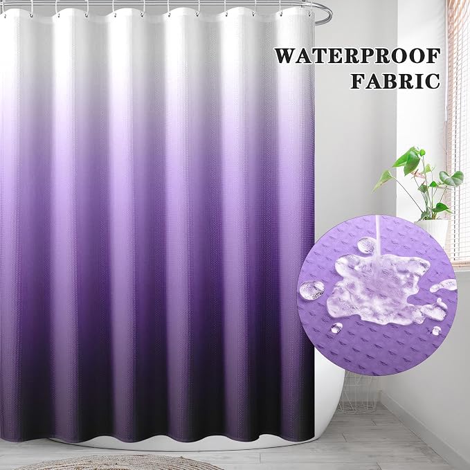 Shower Curtain Set, for Bathroom Decor 72" x 72", Ombre Lavender | Gradient Waffle Modern Waffle Textured Cloth Waterproof Matching Window Shower Curtain 36 x 30 Inches