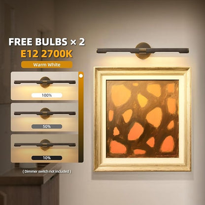 Museum Gallery Bathroom Picture Light - 24 Inch Long Bronze Brass Dimmable Hardwired Wall Sconces with E12 Bulb - Frame Pictures Art Deco Sconce Lights for Painting Photo Artwork Library Vanity Over
