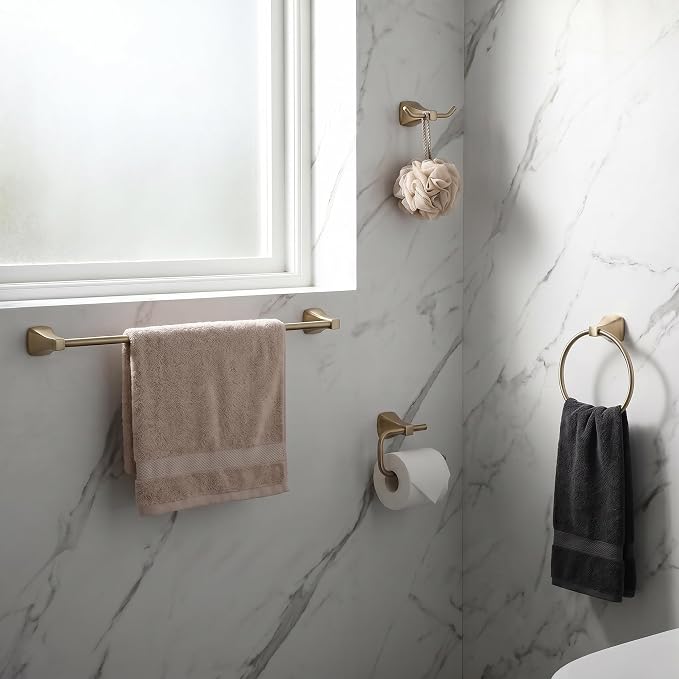 4 Piece Gold Bathroom Hardware Set - Brushed Gold Bathroom Accessories, 23.6 Inch Towel Bar | Towel Hook | Toilet Paper Holder | Hand Towel Holder (Dark Champagne Bronze)