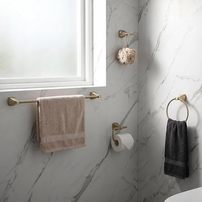 4 Piece Gold Bathroom Hardware Set - Brushed Gold Bathroom Accessories, 23.6 Inch Towel Bar | Towel Hook | Toilet Paper Holder | Hand Towel Holder (Dark Champagne Bronze)