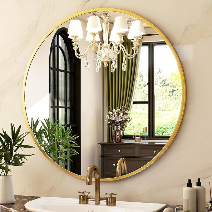HARRITPURE Round Mirror 20 Gold Wall Mounted Circle Mirrors | Vanity Mirror with Aluminum Alloy Frame, Modern Decoration for Bathroom, Living Room, Vanity, Bedroom, Entryway